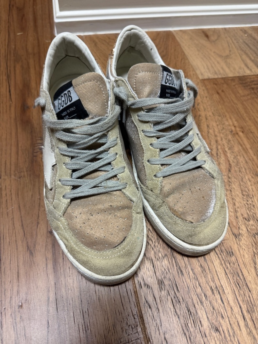Golden Goose Metallic Gold and White Ball Star Low-Top Sneakers